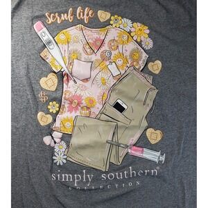 Simply Southern T-Shirt Womens Large Gray Scrub Life Medical Nurse LPN Pink